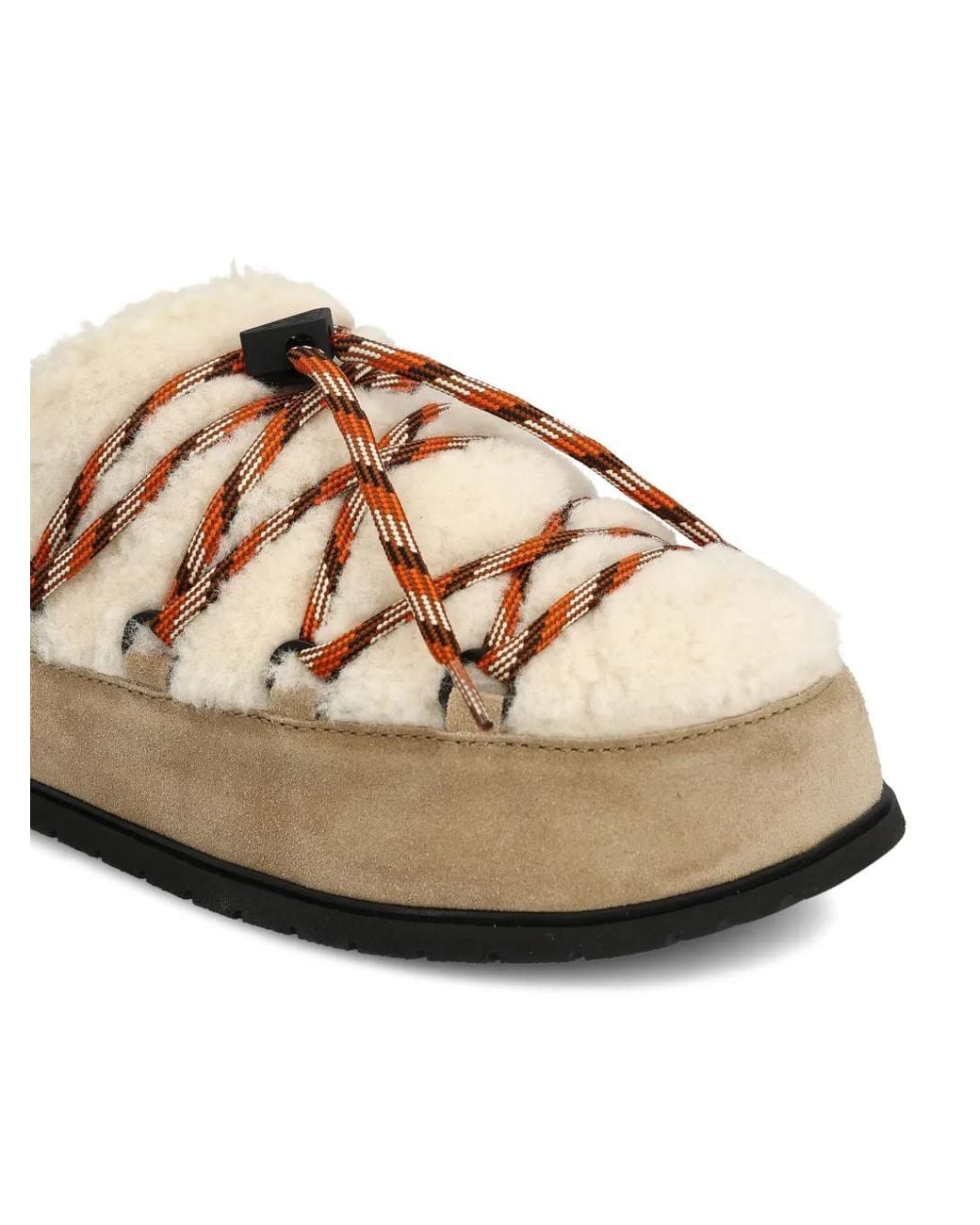 Prada Natural Shearling Lace-Up Mules