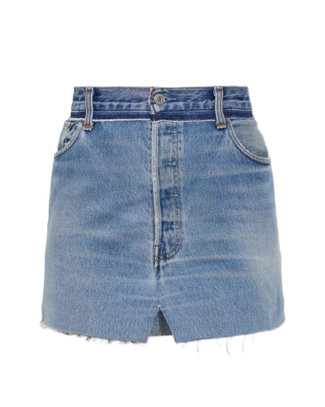Vetements Blue Faded-Effect Raw-Cut Mini Skirt