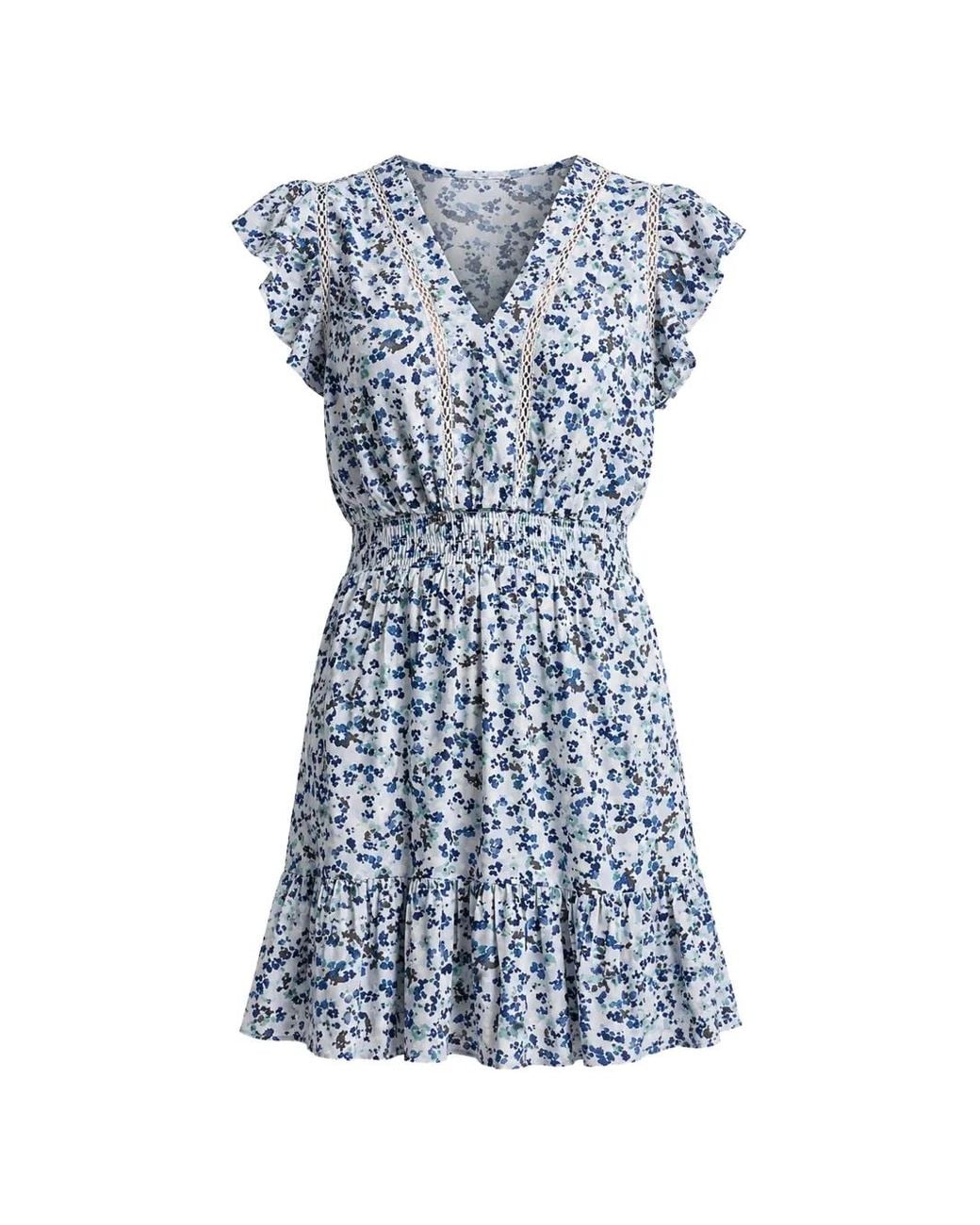 DKNY Blue Floral-Print Ruffled Mini Dress