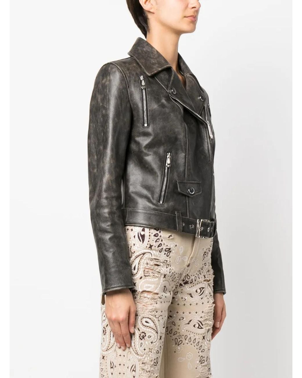 Philipp Plein Black Leather Biker Jacket
