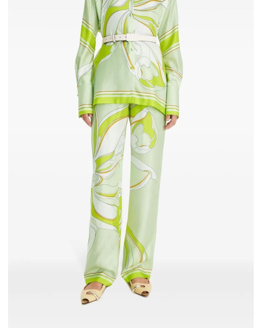 Tory Burch Green Printed Silk Pants