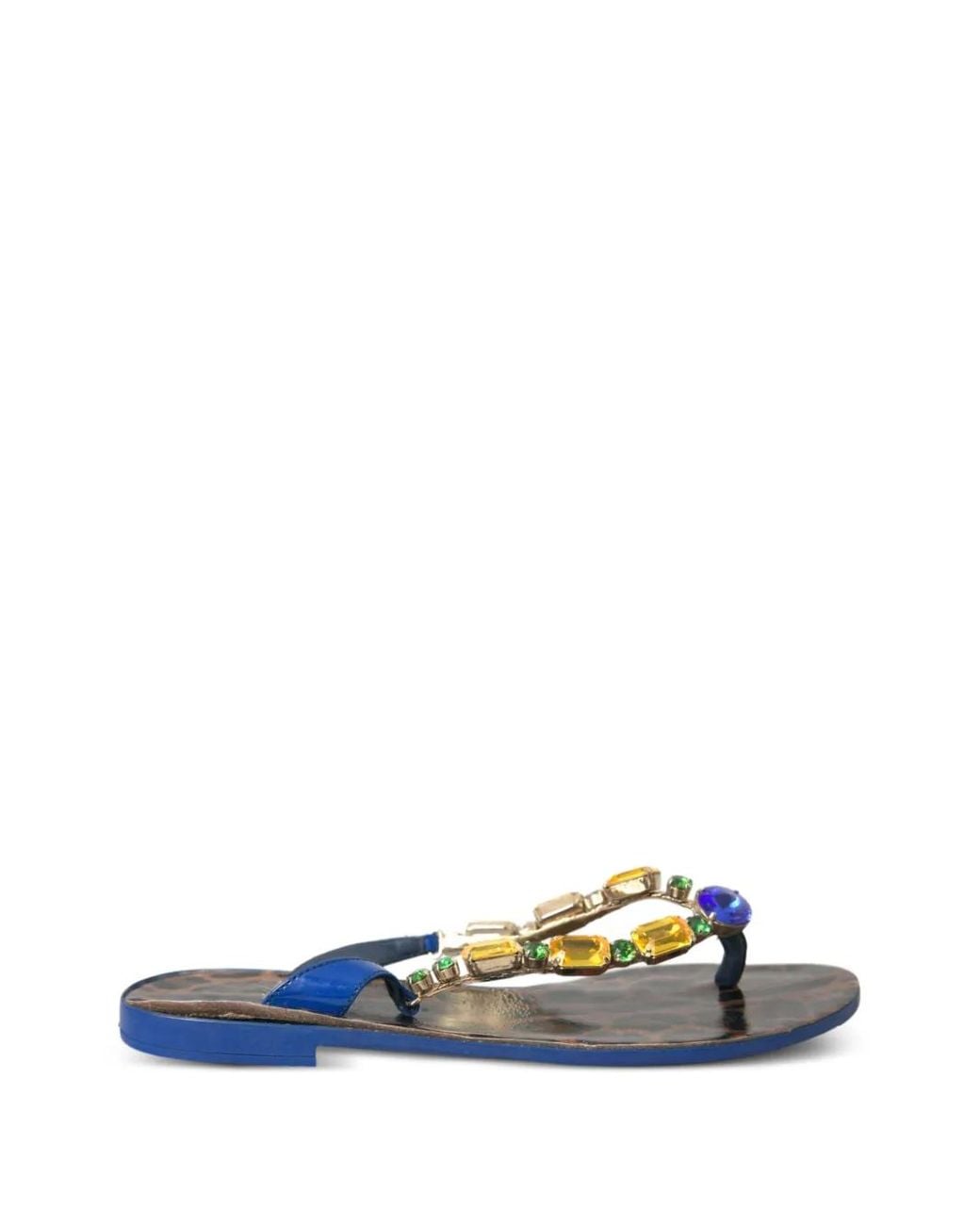 Dolce & Gabbana Blue Gemstone-Embellished Leopard-Print Sandals