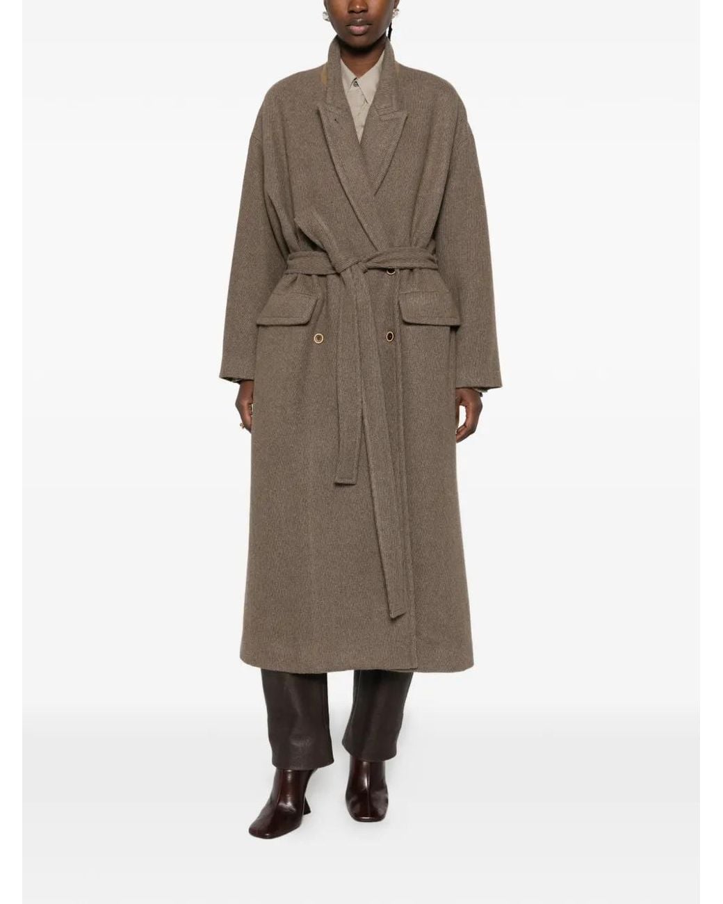 Uma Wang Natural Belted Raw-Edge Coat