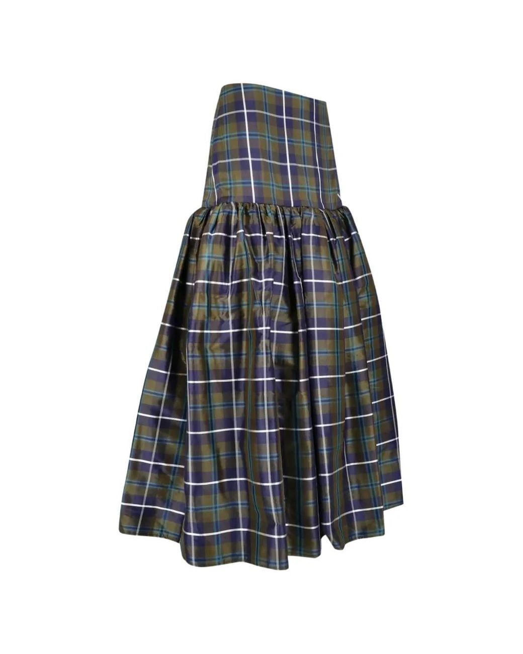 Paloma Wool Blue Tartan-Print Gathered Midi Skirt