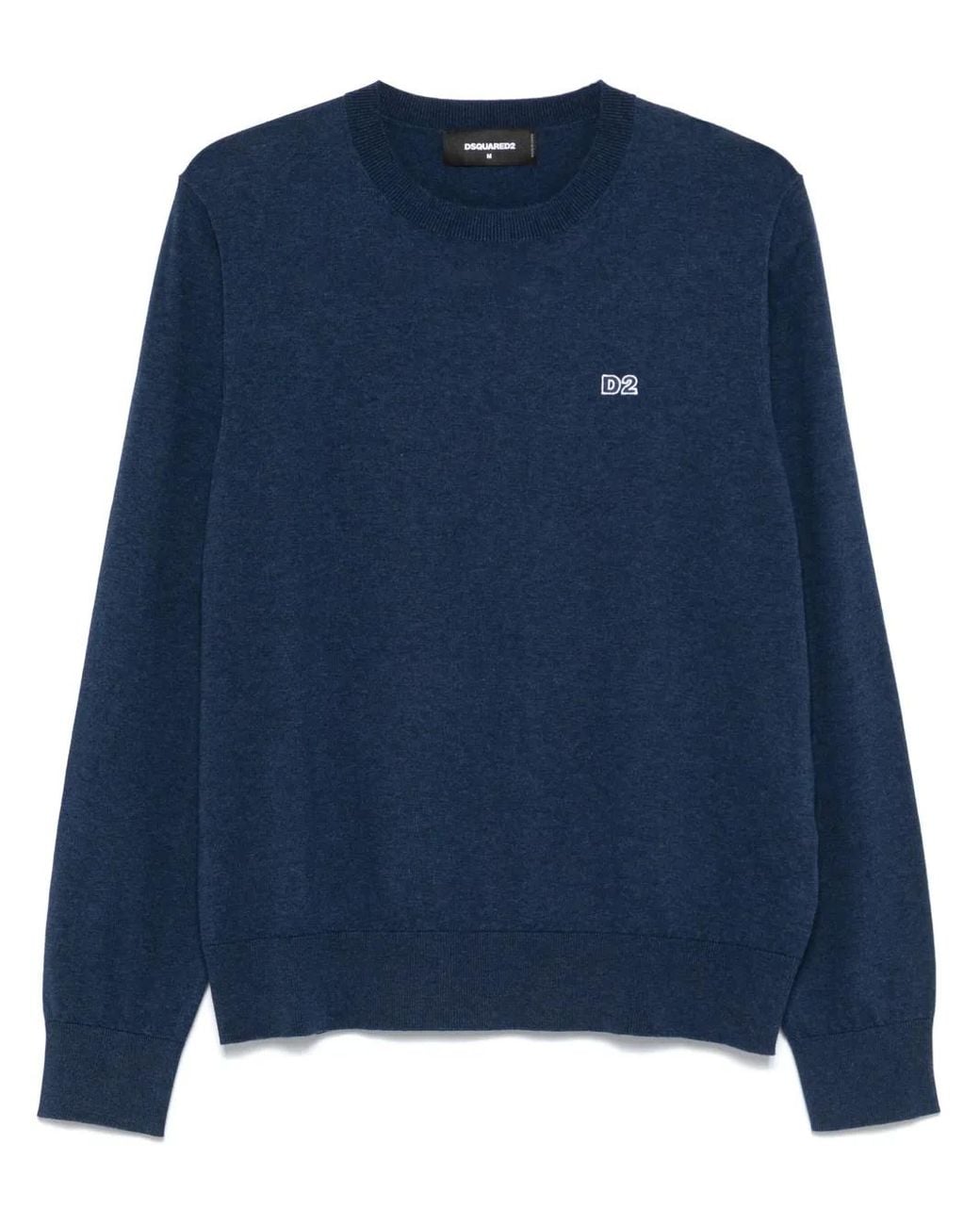 DSquared² Blue Classic Crew-Neck Sweater With Ribbed Cuffs for men