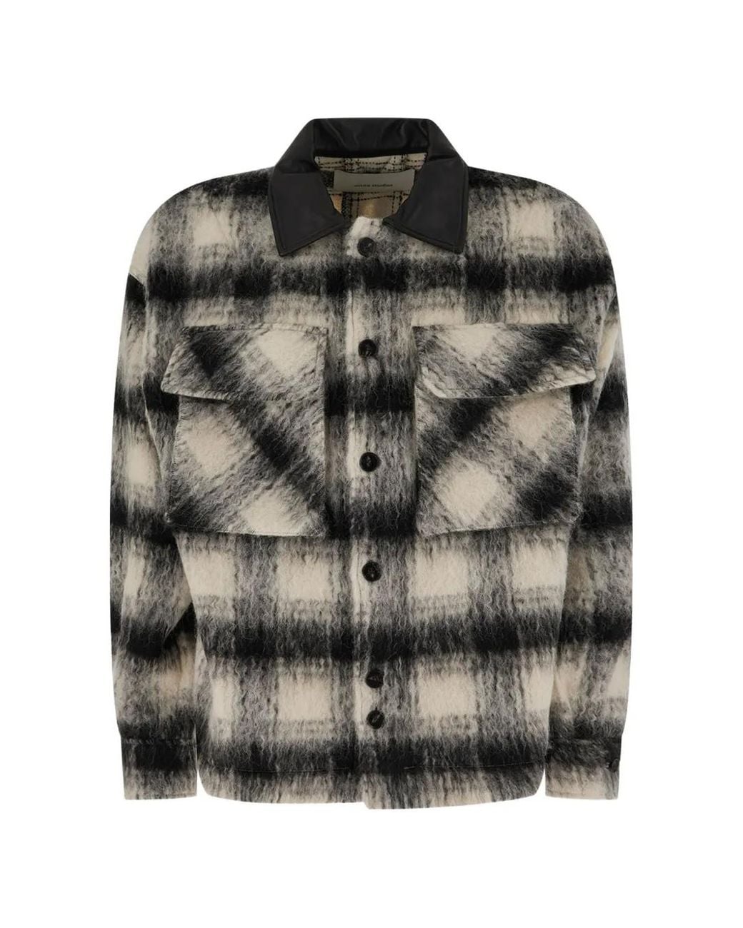 Entire studios Gray Check-Pattern Wool-Blend Shirt Jacket for men