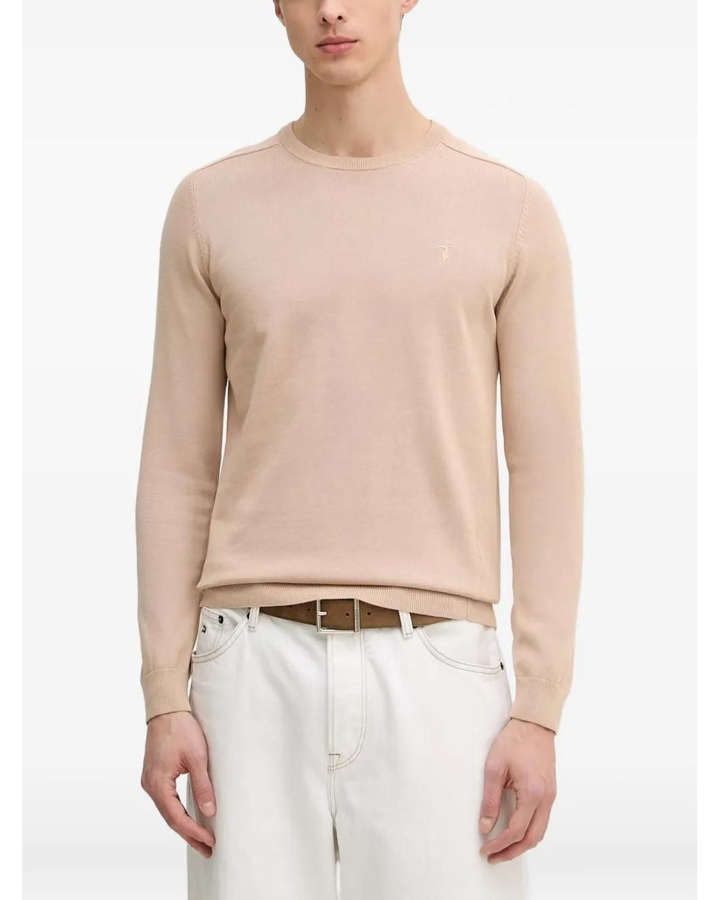 Trussardi Natural Logo-Embroidered Crew-Neck Sweater for men