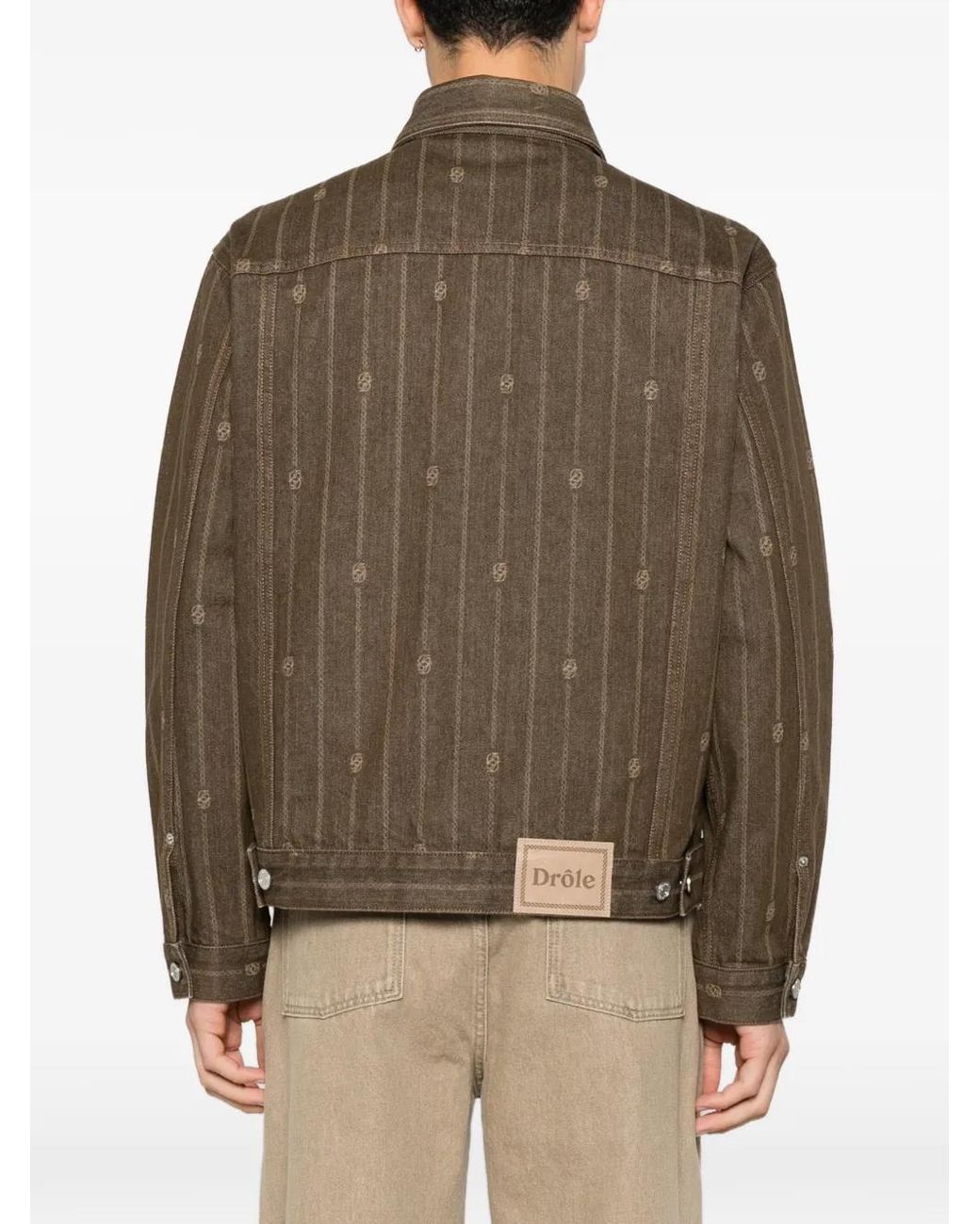 Drole de Monsieur Brown Logo-Monogram Denim Jacket for men