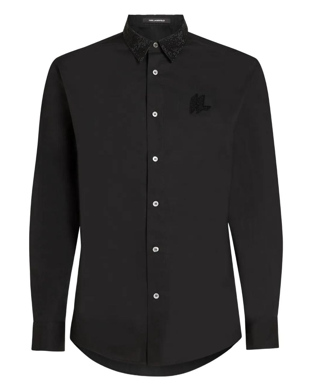 Karl Lagerfeld Black Embellished-Collar Long-Sleeves Shirt for men