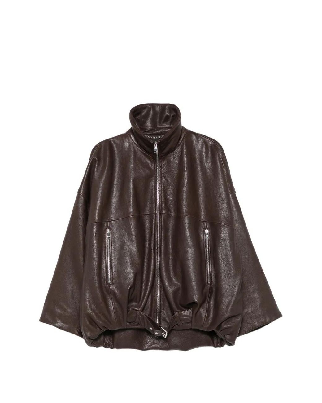 Emmeci Brown Belted Oversized Leather Jacket