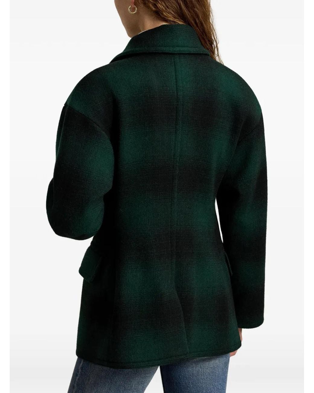 Polo Ralph Lauren Green Sculpted Plaid Wool-Blend Peacoat