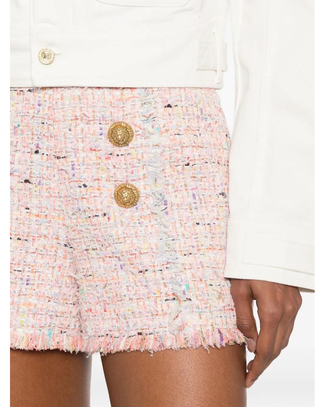 Short Boutonné En Tweed Balmain en coloris Pink