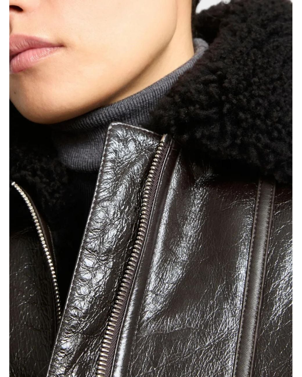 Yves Salomon Black Varnished Shearling Jacket