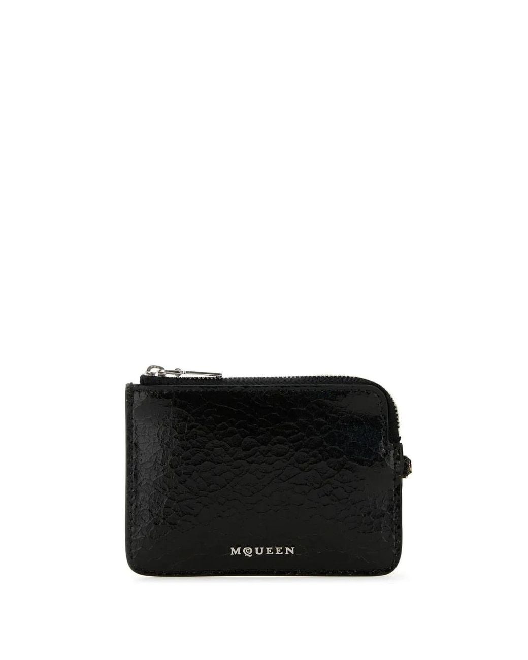 McQueen Black Leather Zip Card Holder for men