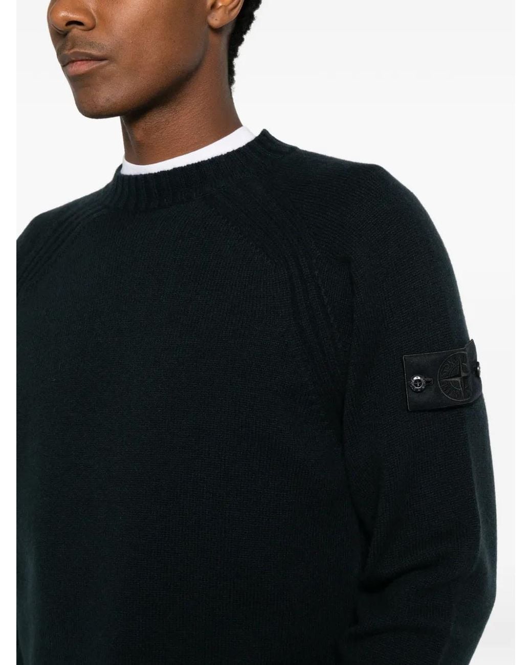 Stone Island Black Logo-Patch Raglan-Sleeve Sweater for men