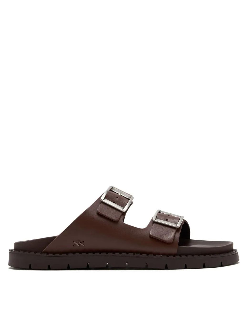 Forsa Brown Curtis Buckle Leather Slides for men
