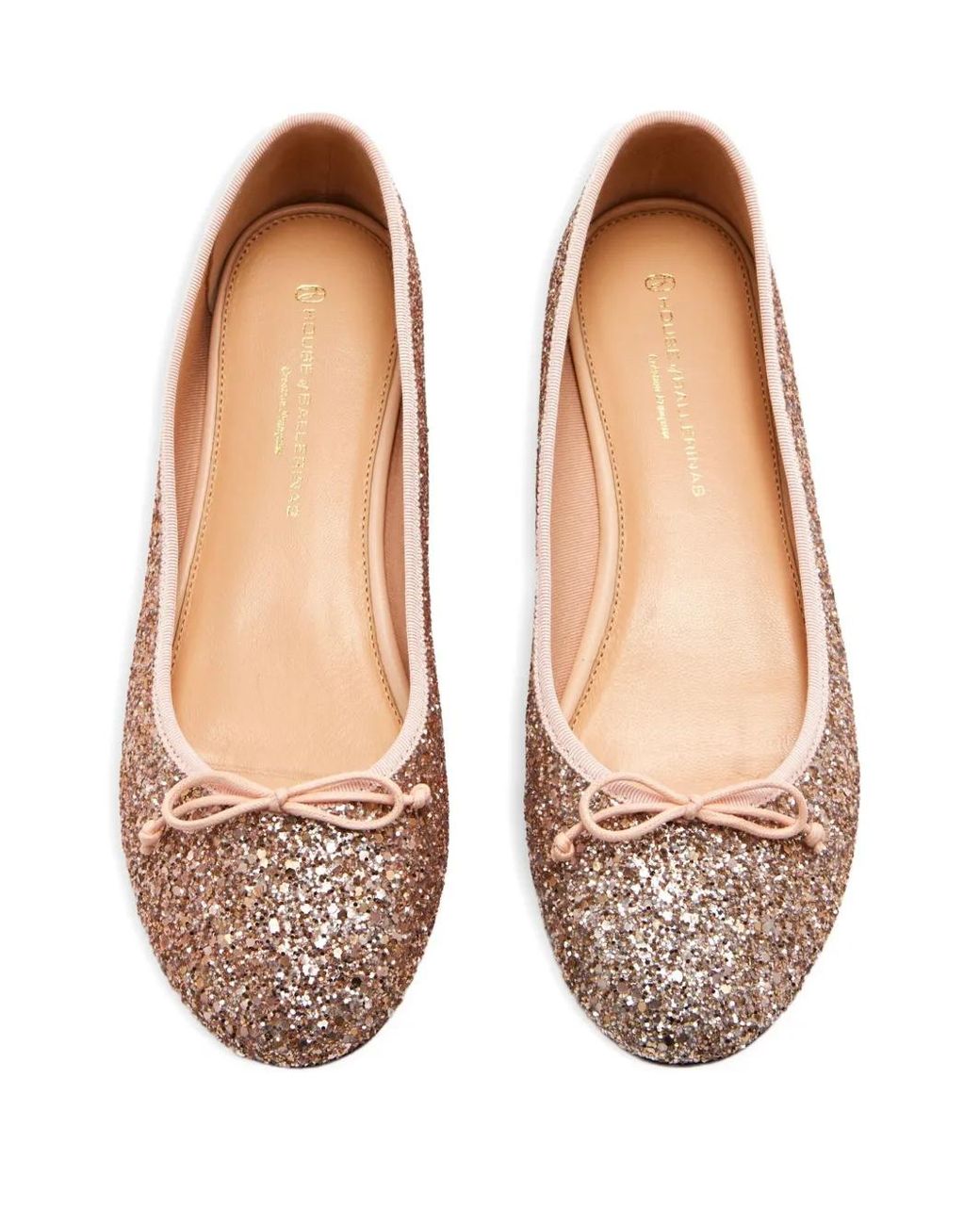 House Of Ballerinas Brown Glitter Bow-Detail Ballet Flats