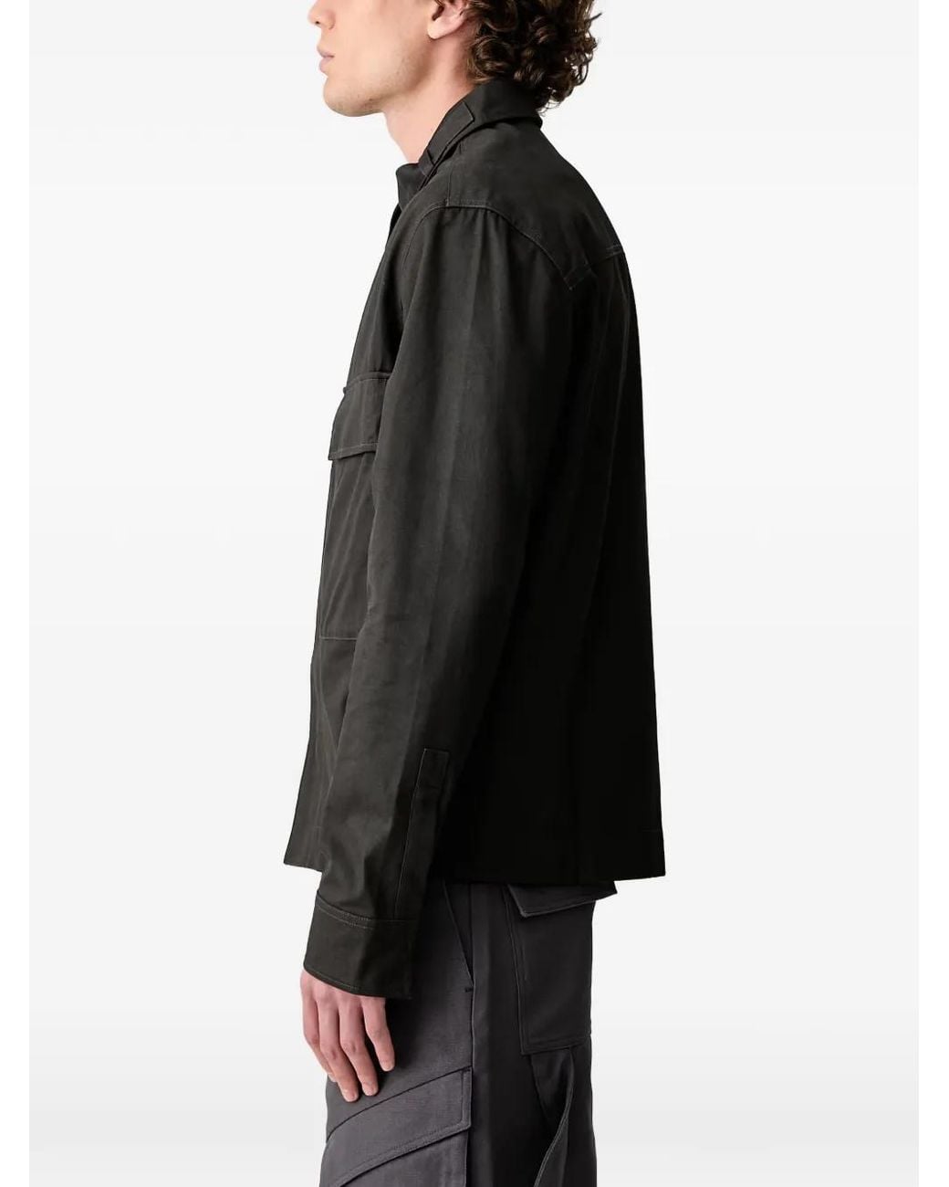 HELIOT EMIL Black Octave Flap-Pocket Tie-Strap Shirt Jacket for men