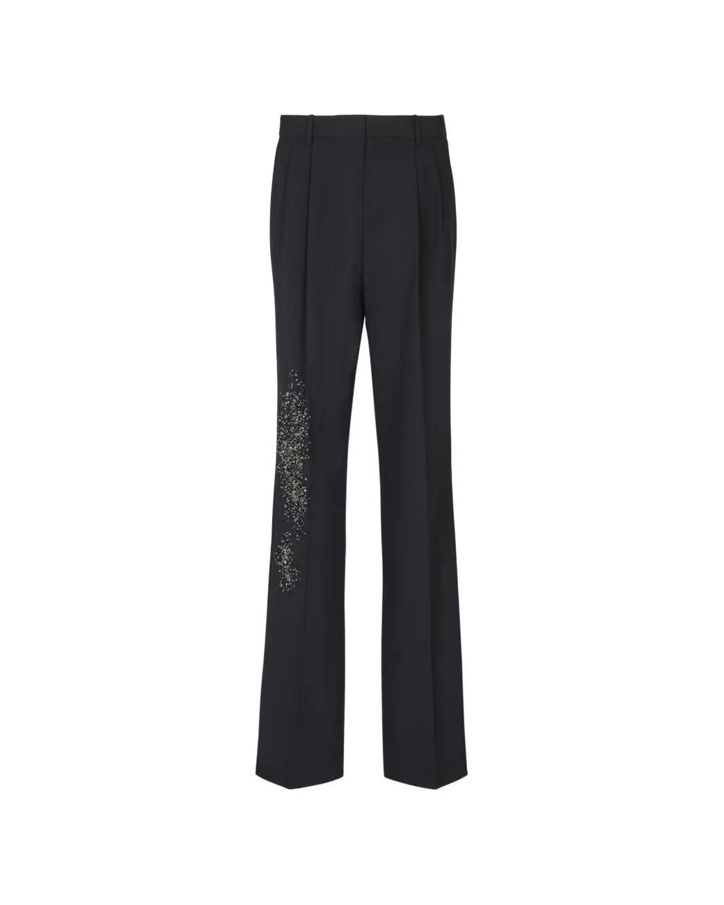 Balmain Black Pleated Wool Trousers With Sand Effect Embroidery for men