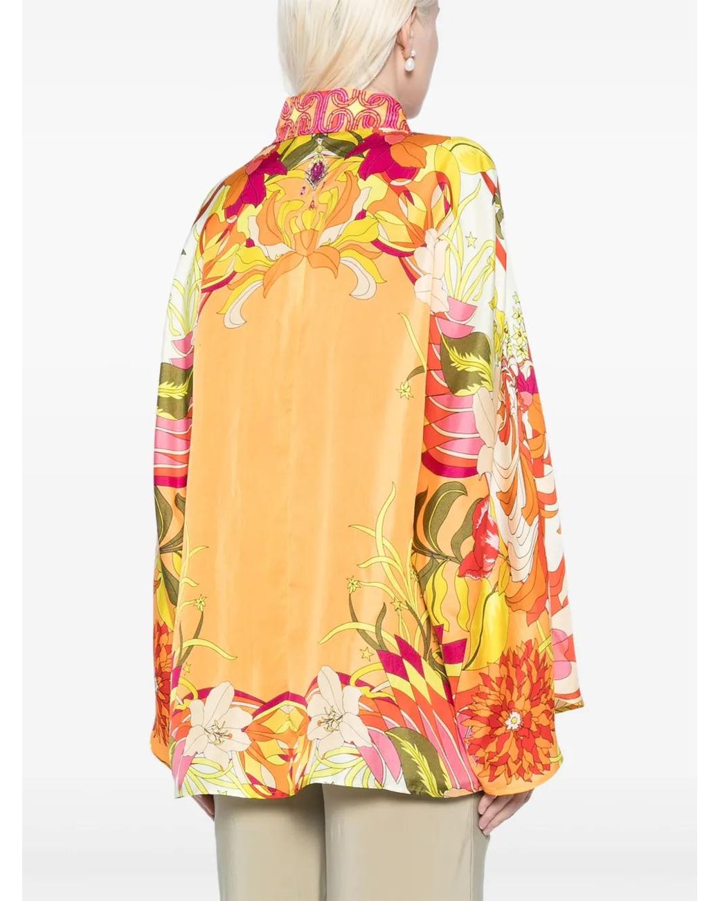 Camilla Orange Floral-Print Silk Shirt