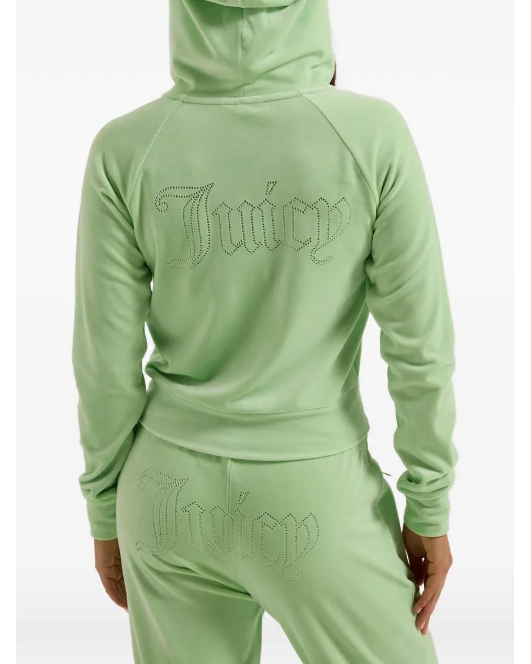 Juicy Couture Green Diamanté Velour Zip-Through Hoodie