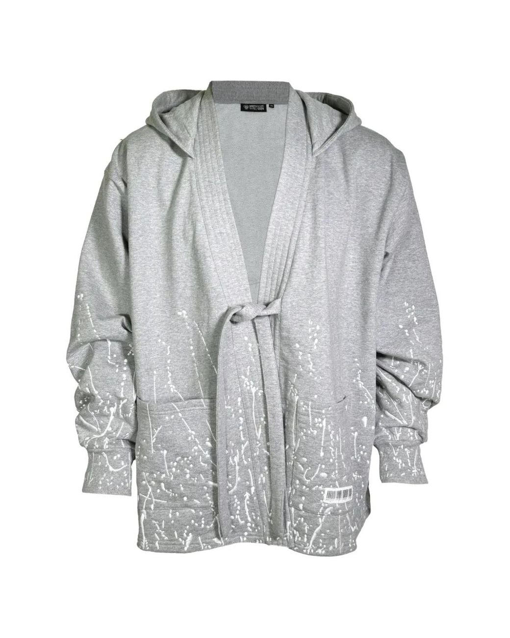Mostly Heard Rarely Seen Gray Paint-Embroidered Kimono Hoodie for men