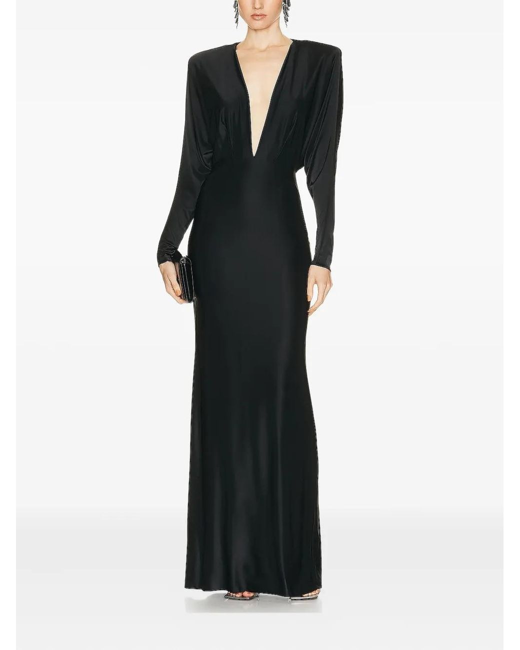 Alexandre Vauthier Plunging Long-Sleeves Maxi Dress in Black Lyst UK