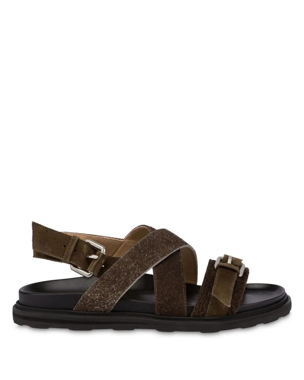 Moschino Brown Buckled Suede Sandals for men