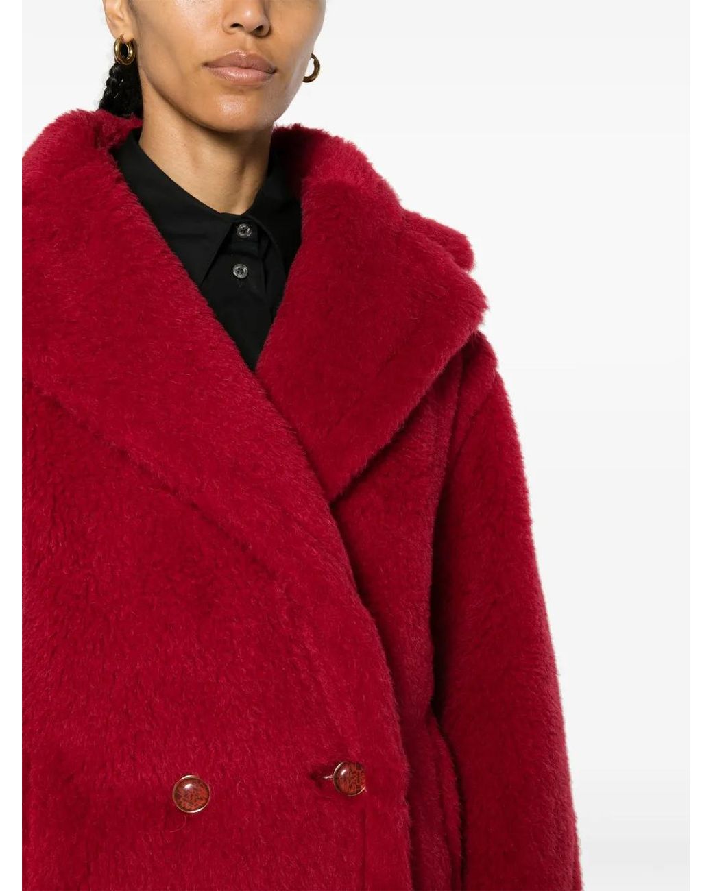 Max Mara Red Short Teddy Faux-Shearling Coat