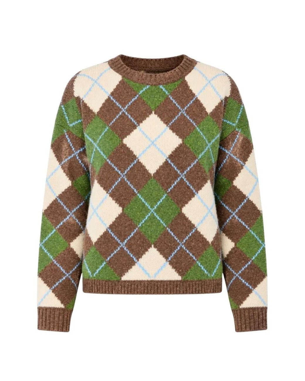 Weekend by Maxmara Green Jacquard-Knit Argyle Sweater