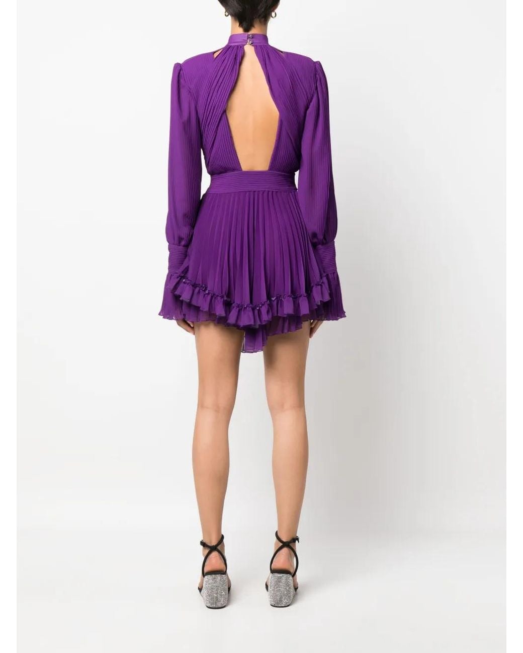 Philipp Plein Purple Plunging V-Neck Pleated Dress