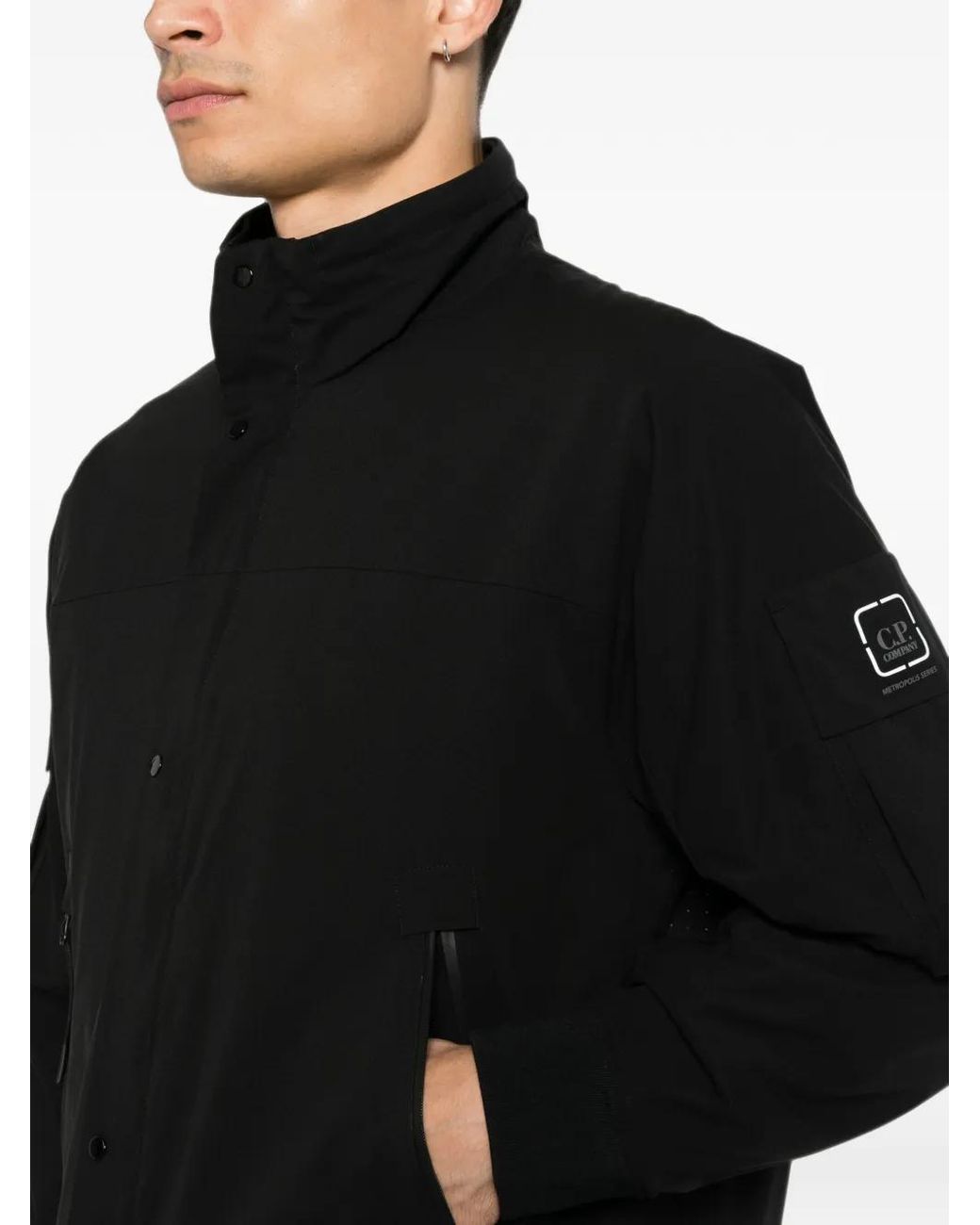 C P Company Black Metro-Tek Logo-Patch Hooded Jacket for men
