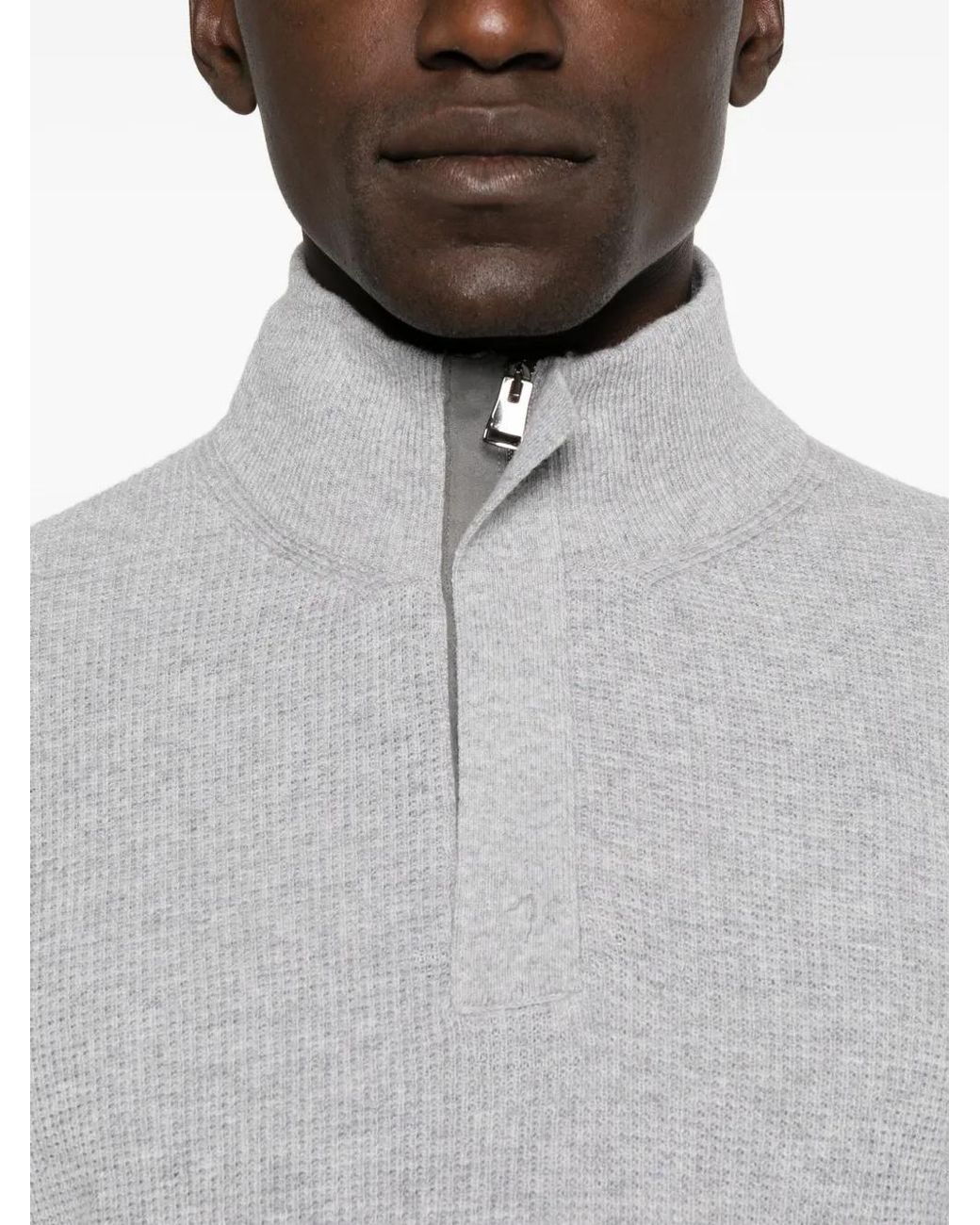 Canali Gray Ribbed High-Neck Sweater for men