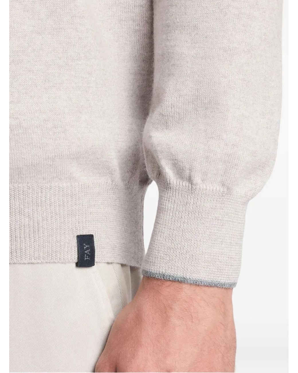 Fay White Elbow-Patch Crew-Neck Sweater for men