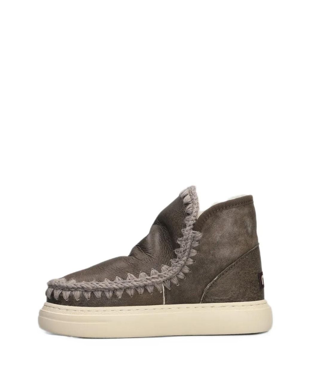 Mou Brown Crochet-Trim Ankle Boots