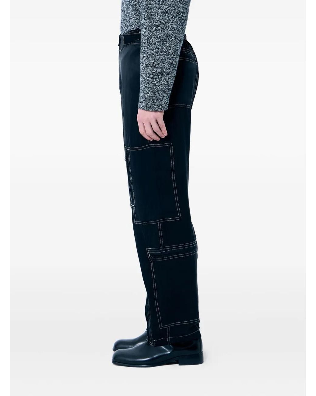Nomarythm Textile Blue T.D. Satin Topstitched Trousers for men