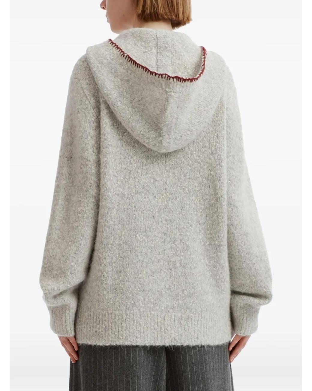 B+ AB Gray Whipstitch-Trim Hooded Sweater