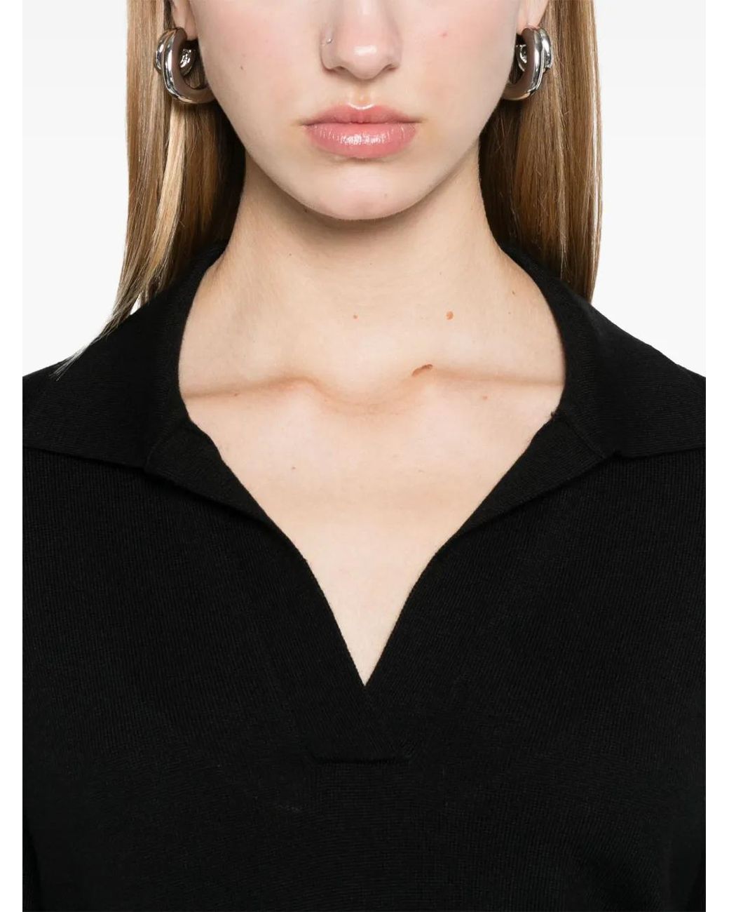 Blanca Vita Black Virgin Wool Polo Top