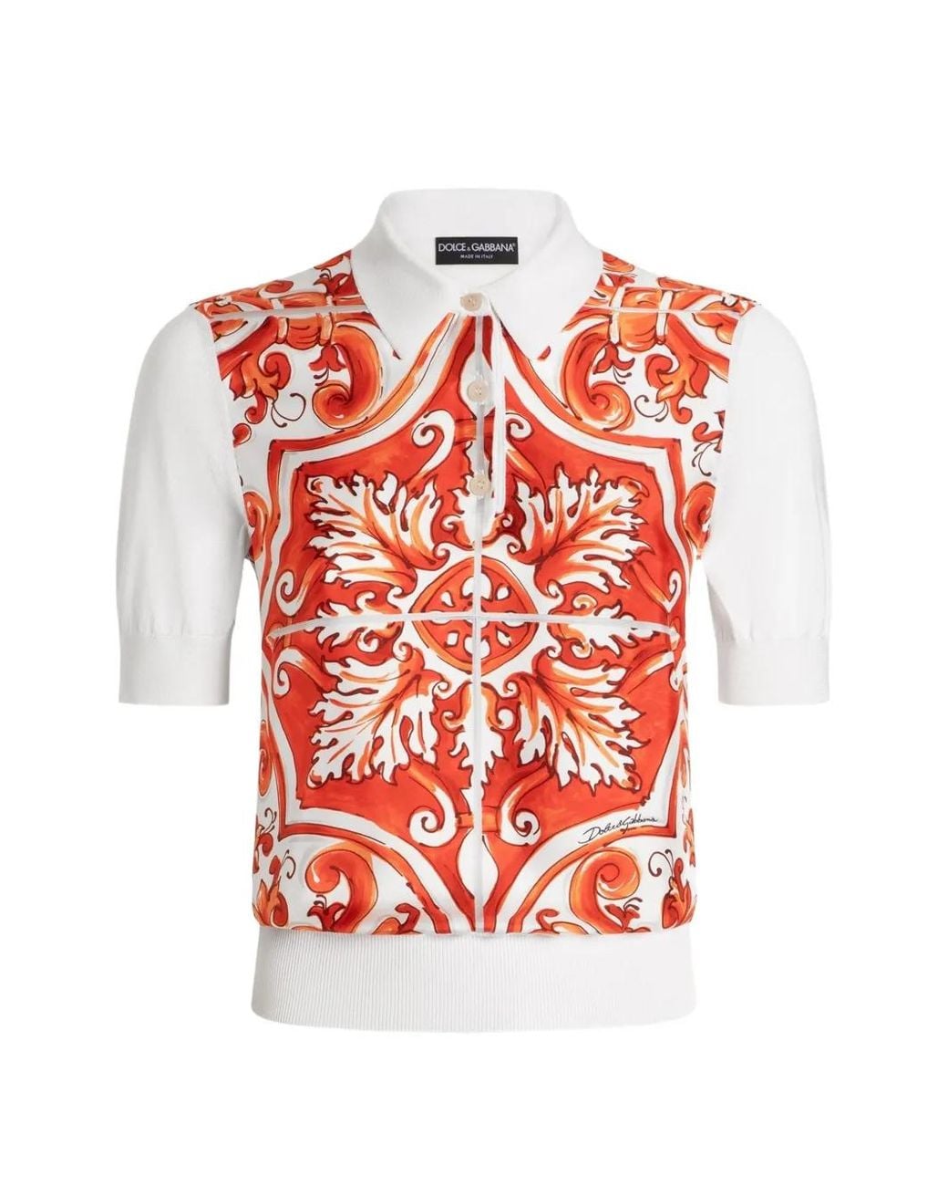 Dolce & Gabbana Red Majolica-Print Silk Pullover