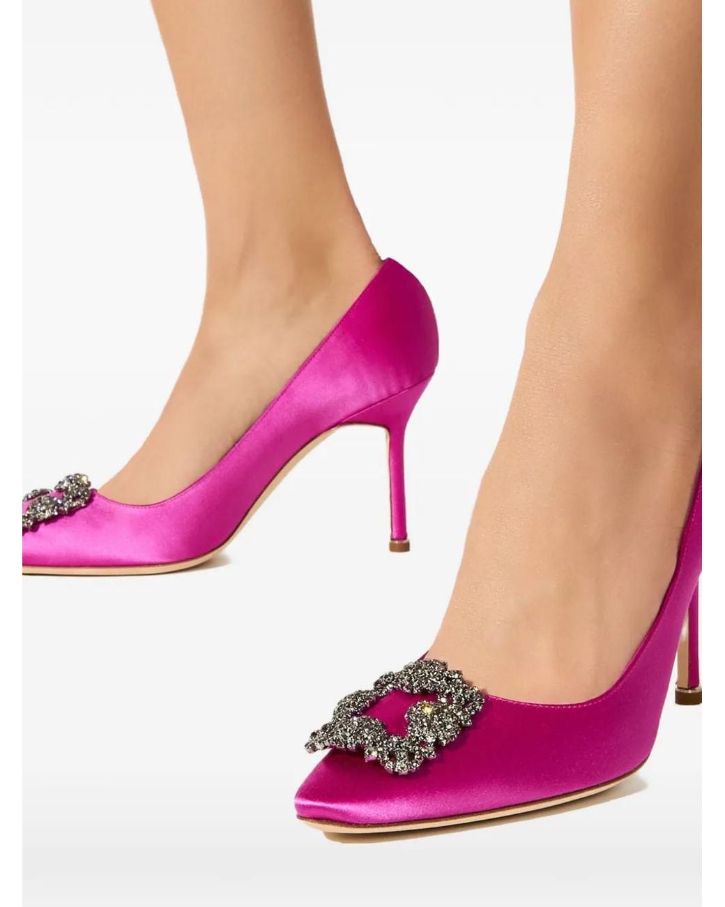 Manolo Blahnik Pink Hangisi 90 Crystal-Buckle Pumps