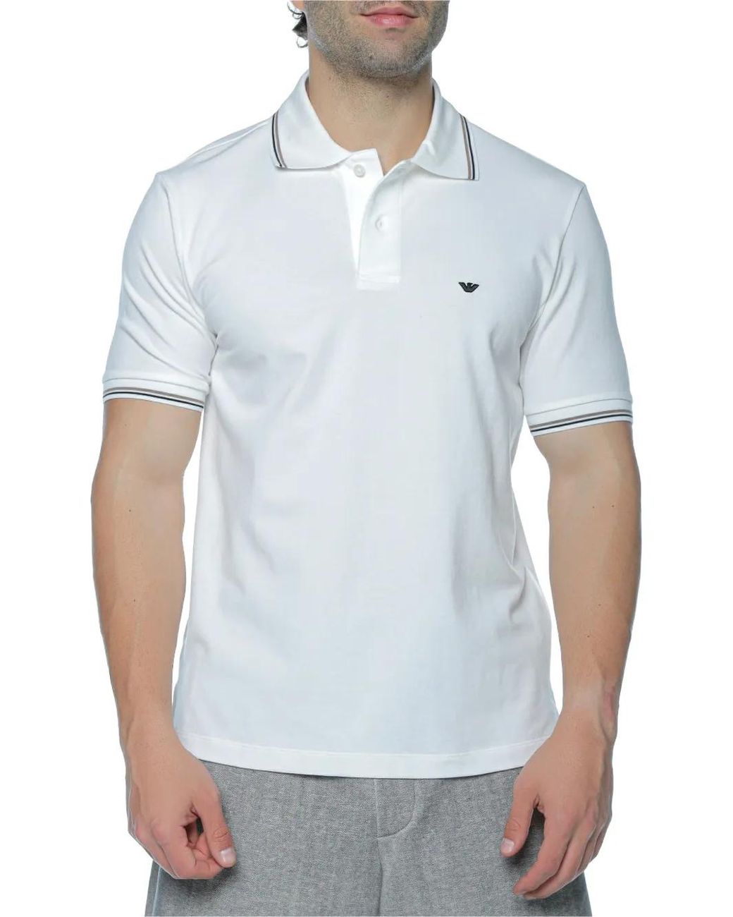 Emporio Armani Blue Logo-Patch Tipped Polo Shirt for men