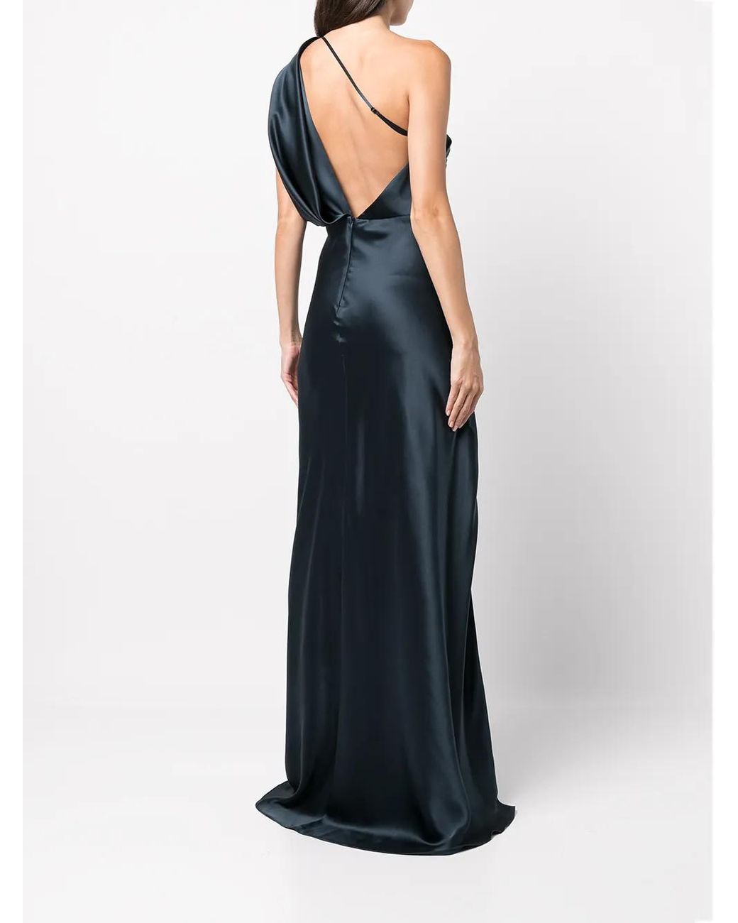 Michelle Mason Blue Silk Asymmetrical Gathered Gown