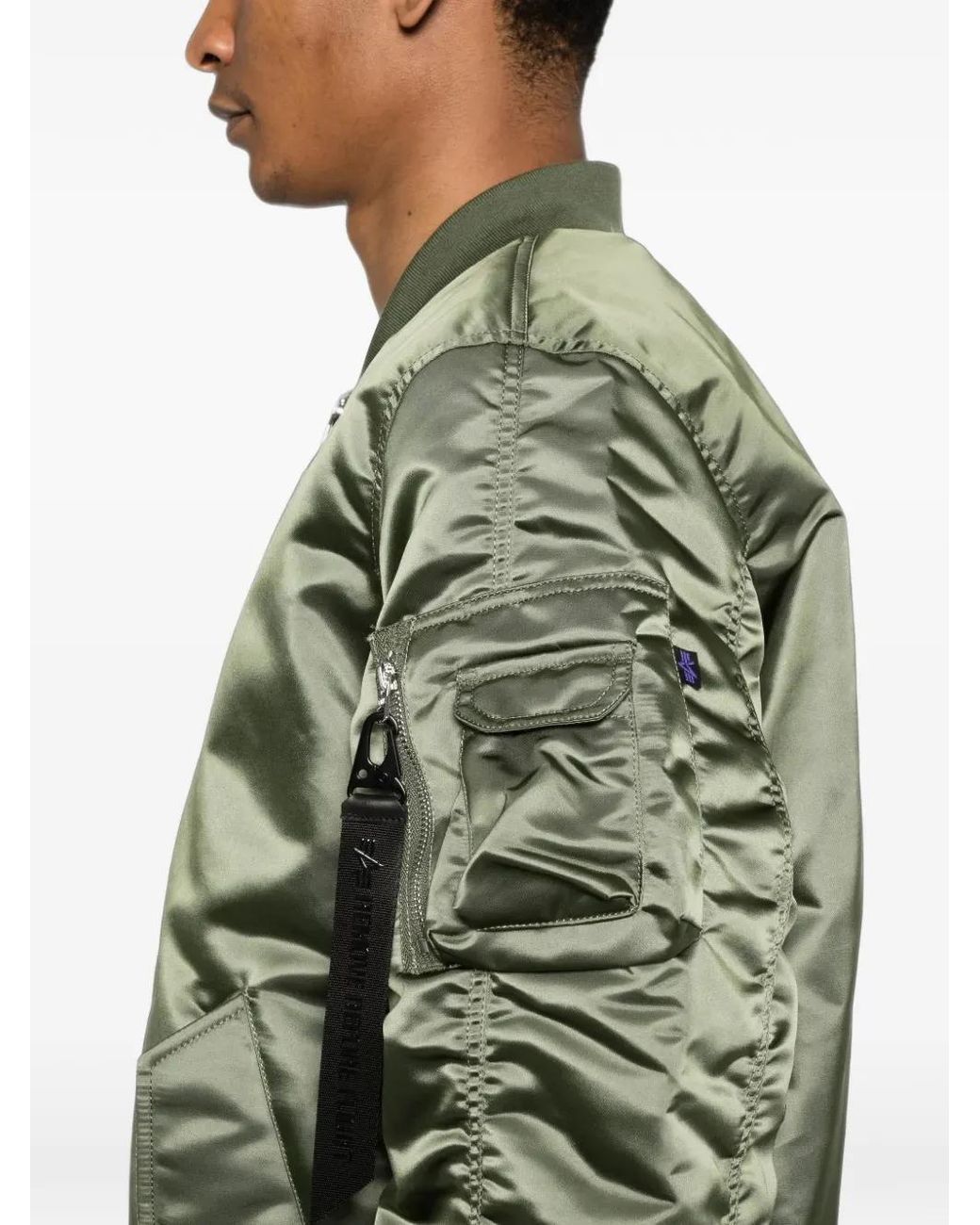 Alpha Industries Green Ruched-Sleeve Bomber Jacket