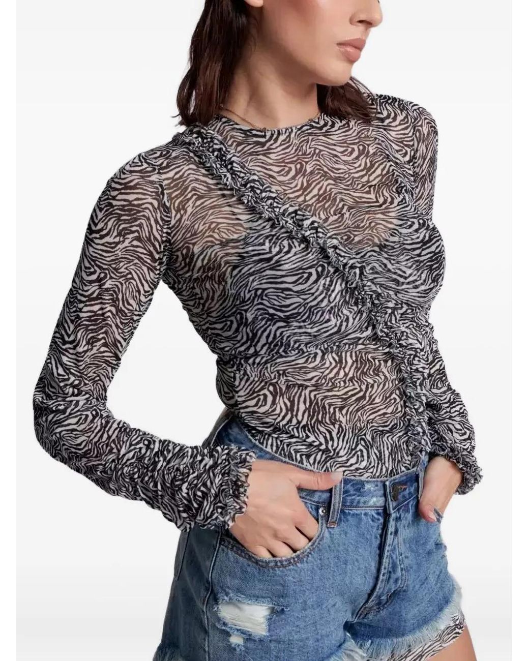 One Teaspoon Gray Zebra-Pattern Blouse