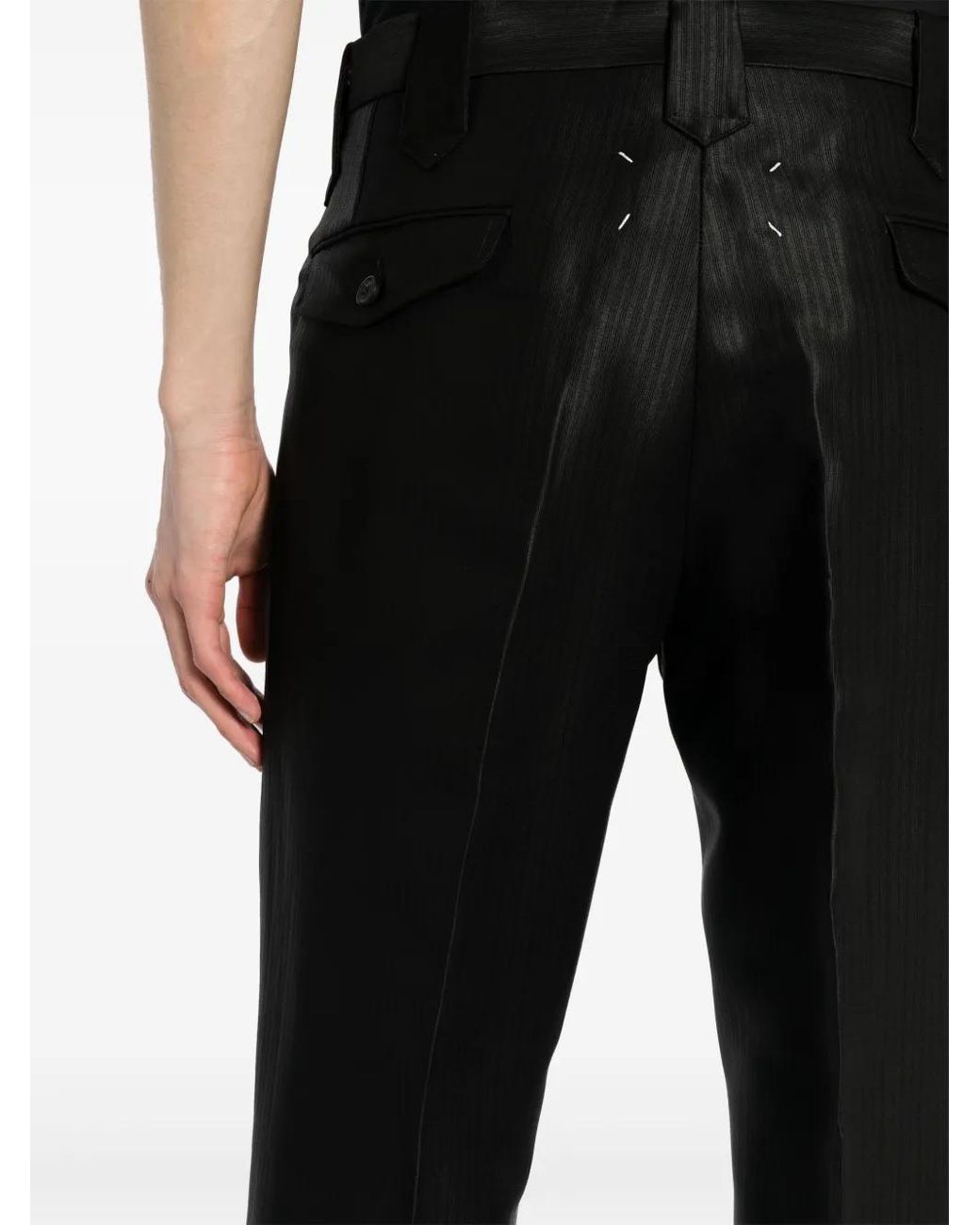 Maison Margiela Black Herringbone Straight-Leg Trousers for men