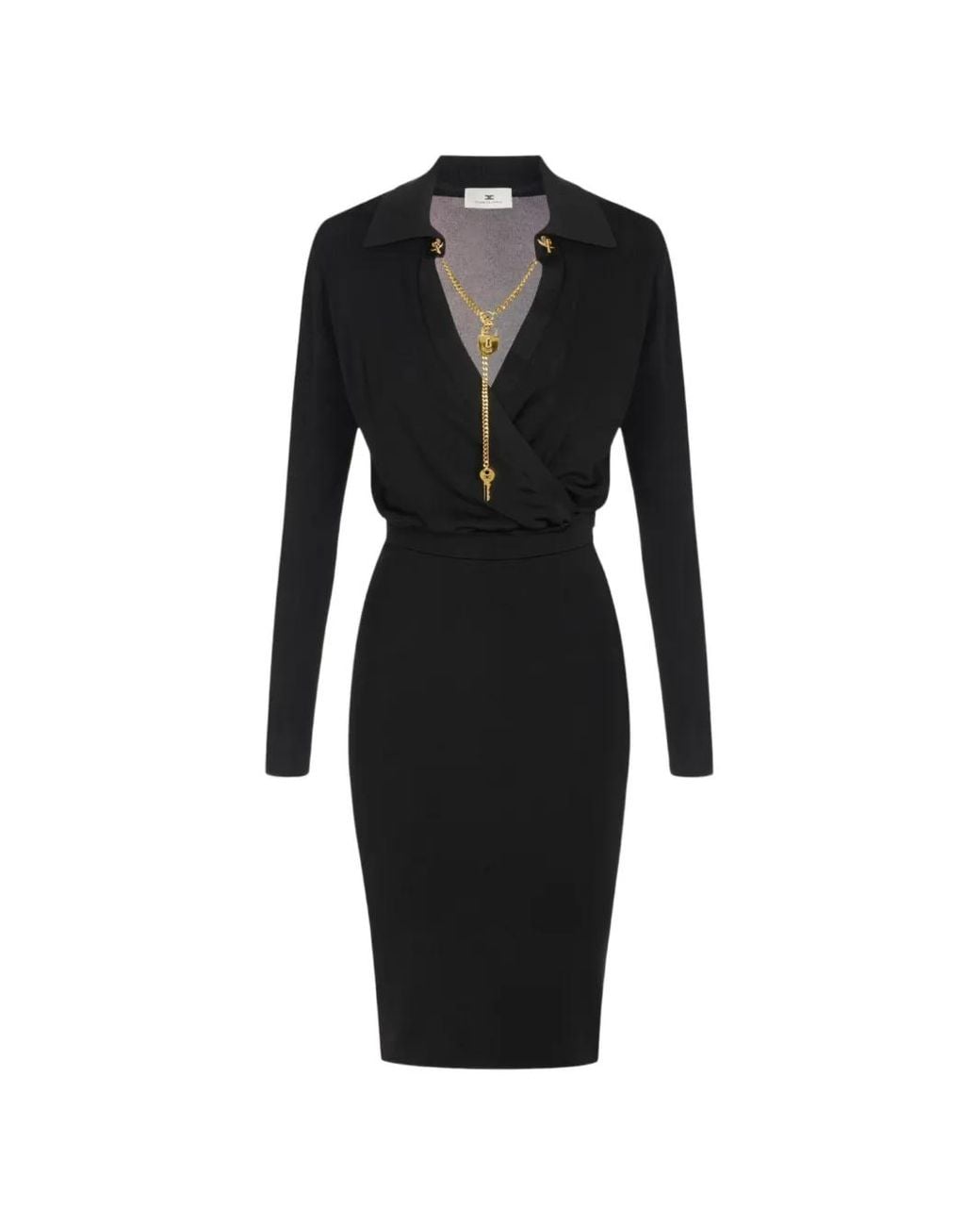 Elisabetta Franchi Black Viscose Yarn Dress With Jewel