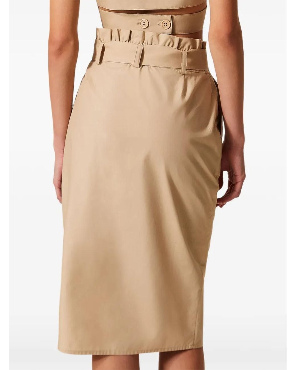 Twinset Natural Jupe Mi-Longue En Popeline À Taille Ceinturée