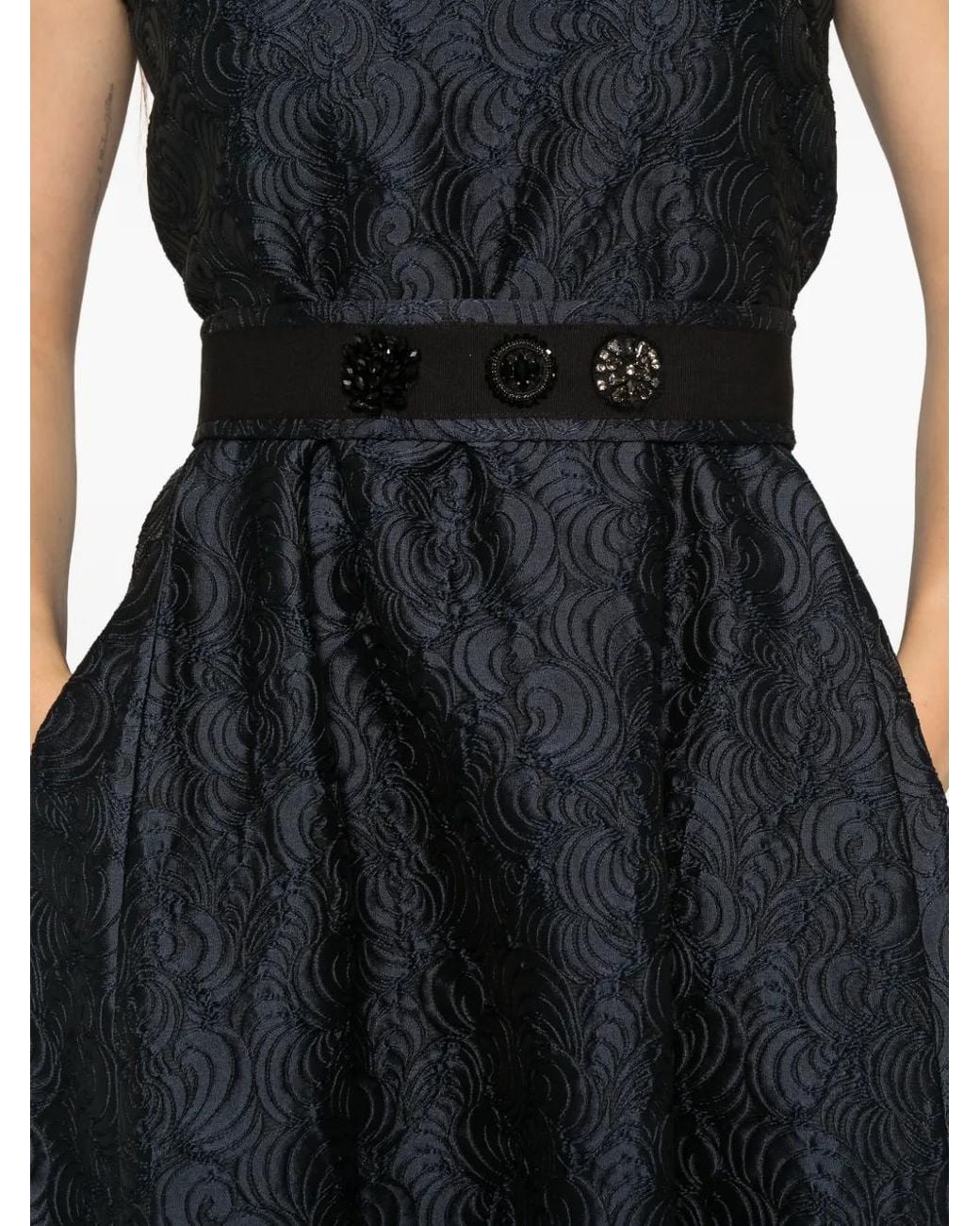 Max Mara Blue Jacquard-Woven Belted Dress