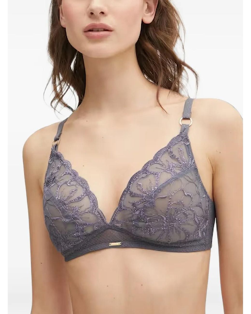 Chantelle Gray Fleurs Lace-Embroidered Triangle Bra