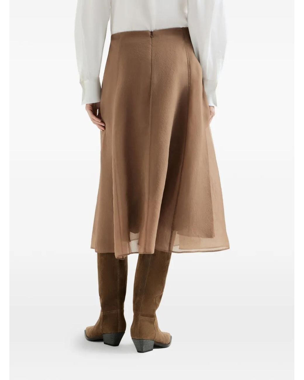 Brunello Cucinelli Brown Crispy Silk Circle Skirt